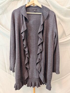 Only Mine Charcoal Ruffle-Trim Open Cardigan